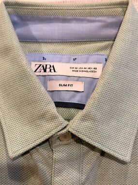 ZARA Slim Fit Men's Light Mint Green Button-Down Shirt